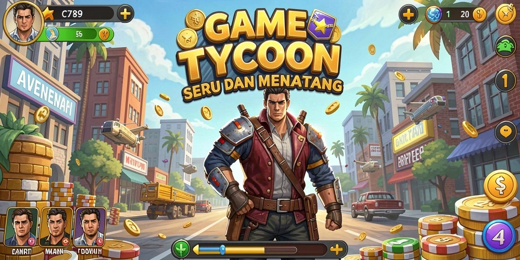 Screenshot utama menampilkan gameplay seru C789 dalam membangun bisnis Tycoon.