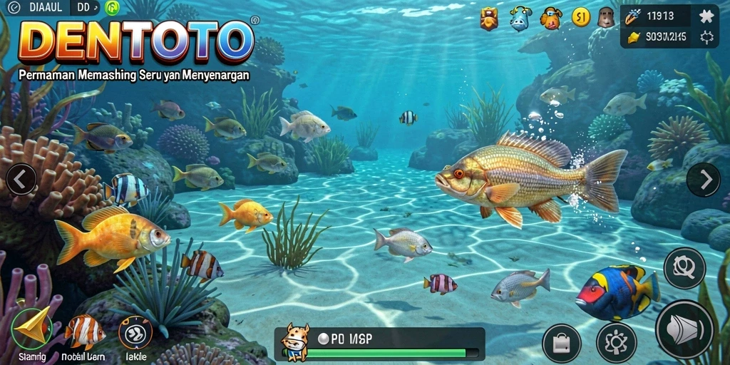 Screenshot DENTOTO menampilkan aksi memancing yang menegangkan.