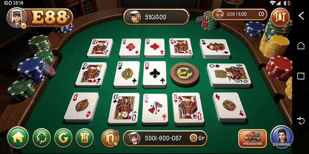 Screenshot dalam permainan E88 menampilkan suasana domino yang seru.