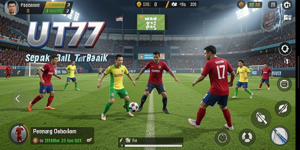 Gambar gameplay UT77 yang menampilkan aksi sepak bola mendebarkan.