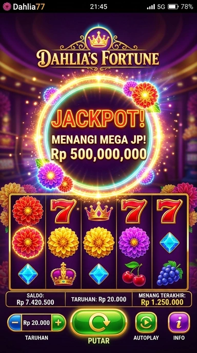Tampilan utama aplikasi dahlia77 yang menarik dan informatif.